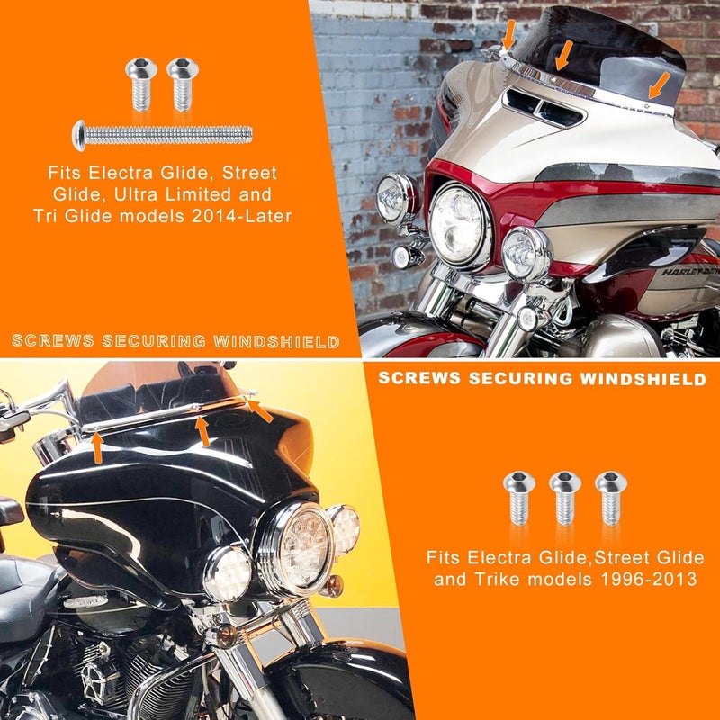 Eumti 18PCS Motorcycle Batwing Inner Fairing Windshield Trim Screws Bolts Kit Stainless Steel Fit For Harley Touring Street Glide Electra Glide Road Glide Ultra Limited and Tri Glide Models 1996-2025 - Image 2